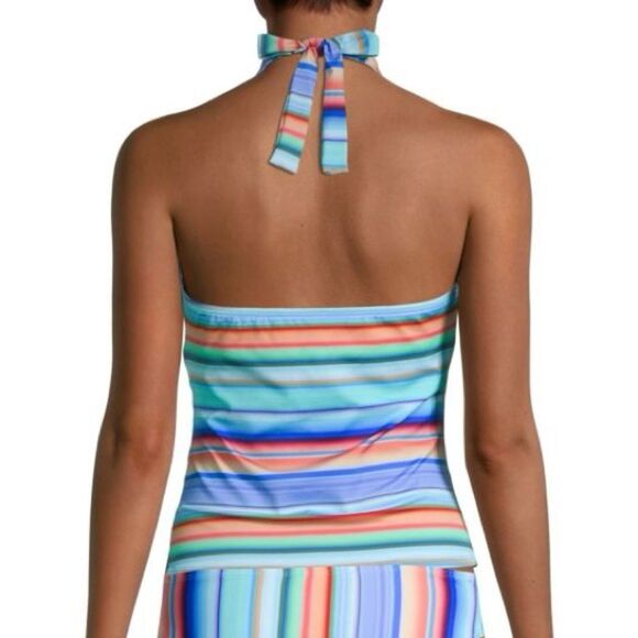 NWT LA BLANCA Plus Women's Sunset Striped Halter Tankini Top Size 22W - Picture 3 of 9